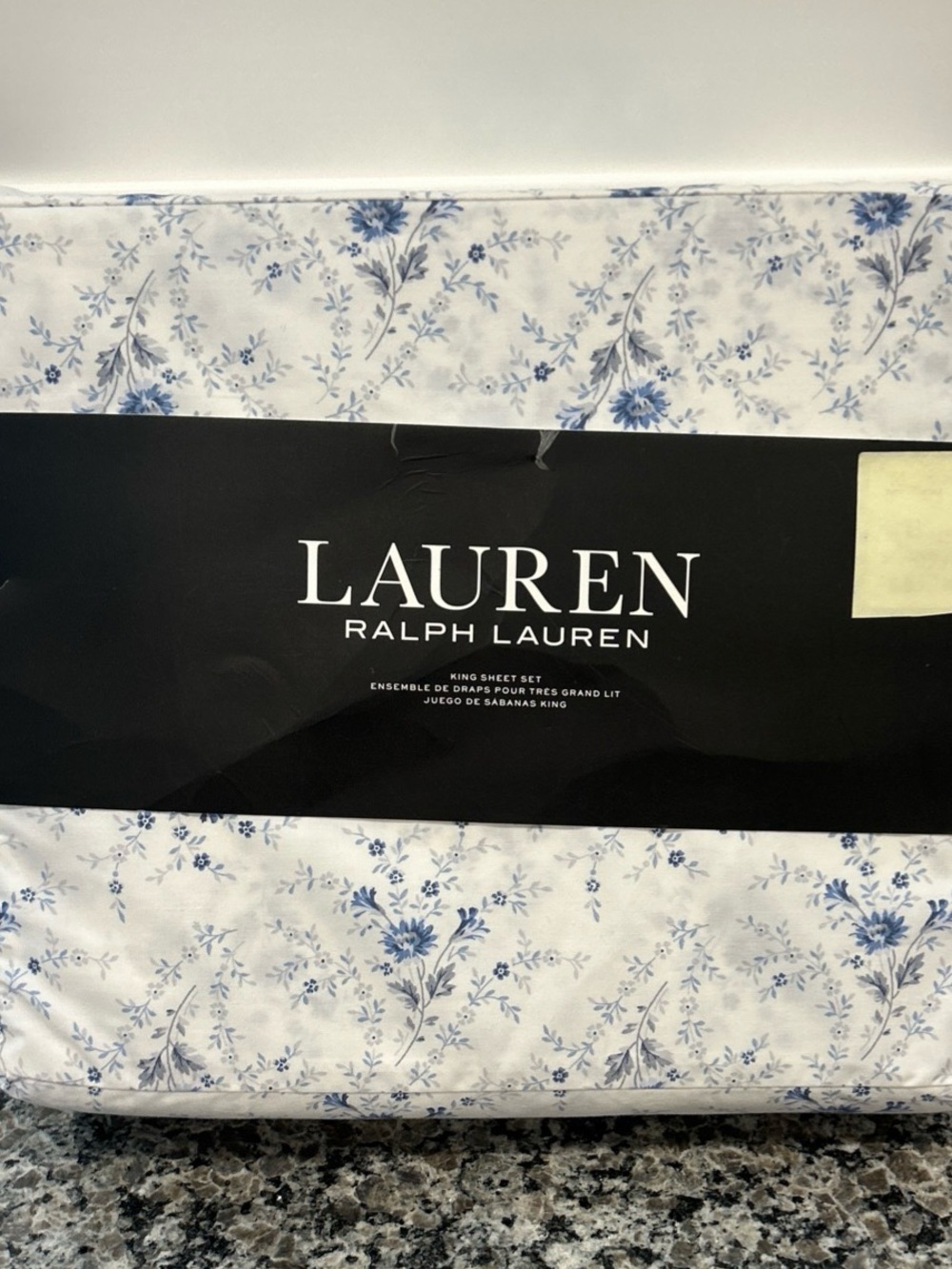 Ralph Lauren Cottage White Blue Gray Dainty Floral Sheet Set King Country